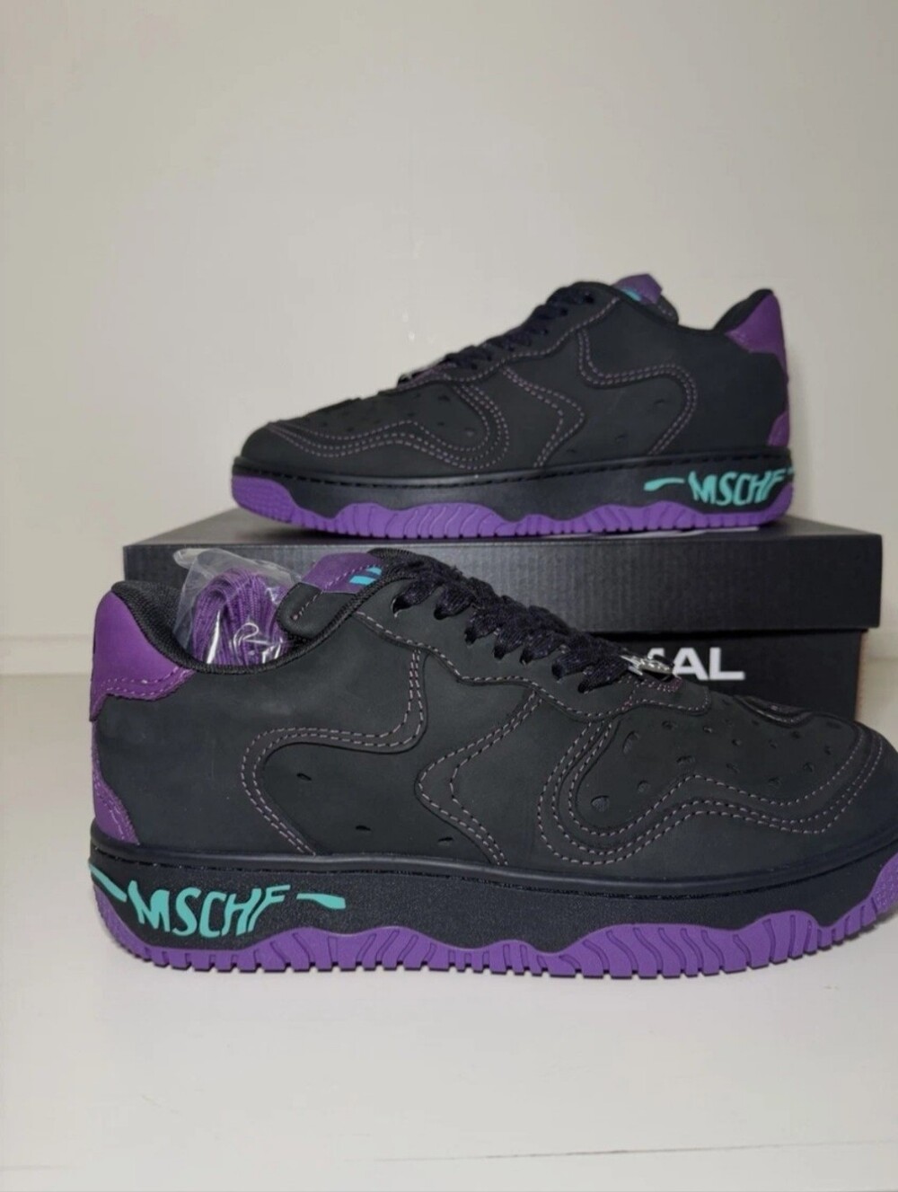 MSCHF Black Super Normal 2 Sneakers with Purple Accents